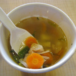 Kentucky Fried Chicken soup in Indonesia. Chicken pieces and vegetables in chicken broth soup. This kinds of soup actually a typical Indonesian "sayur sop" (chicken vegetable soup), contains chicken, carrot, potato, green bean, onion and celery.